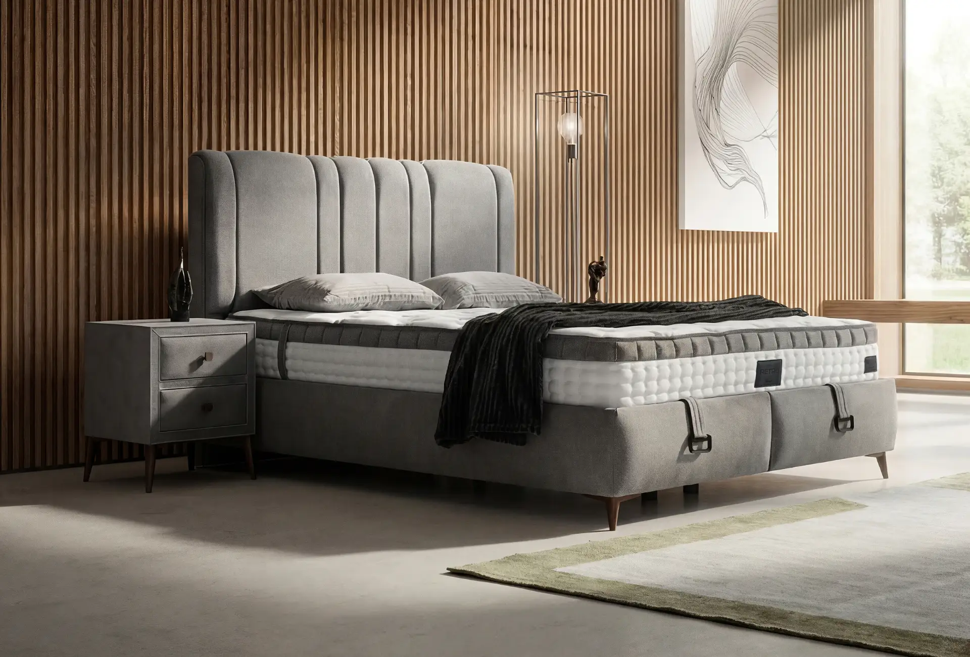 Retro Yatak-Baza-Başlık Uyku Seti