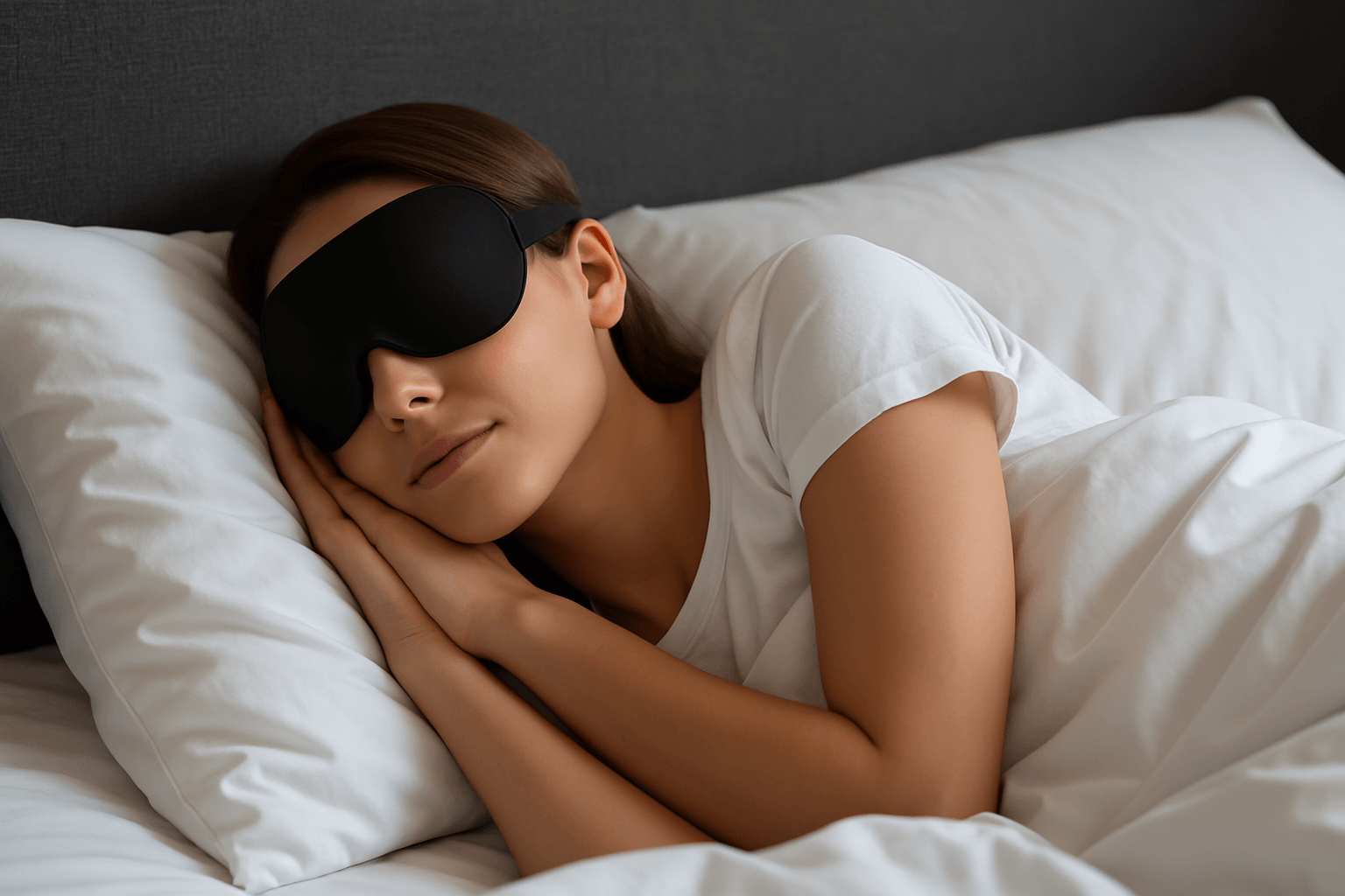 Hızlı uyuma taktiklerini uygulayan bir kadın