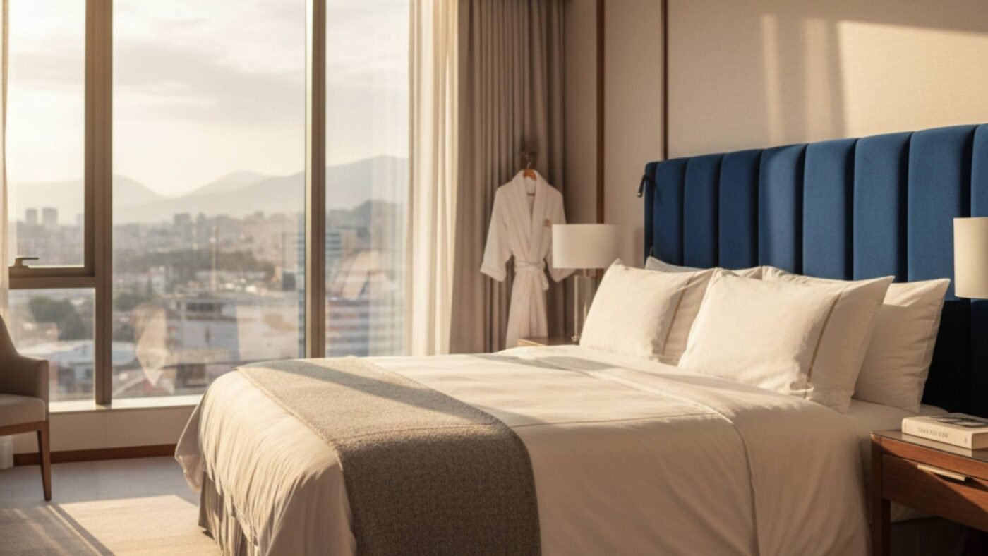 Güzel bir Otel odasında Otel Yatağı